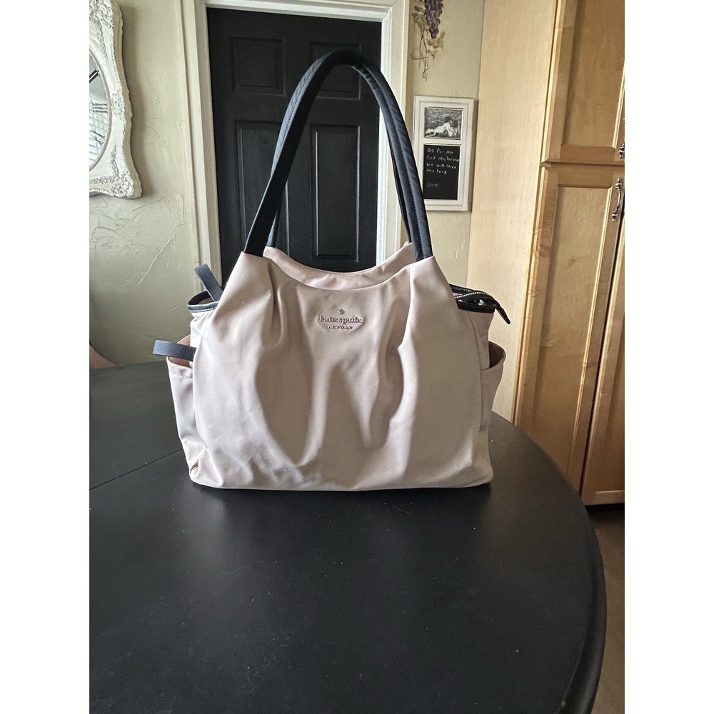 Large Kate Spade Diaper Bag Tan/pink Nylon Easy Wipe Down Shoulder Strap Clean